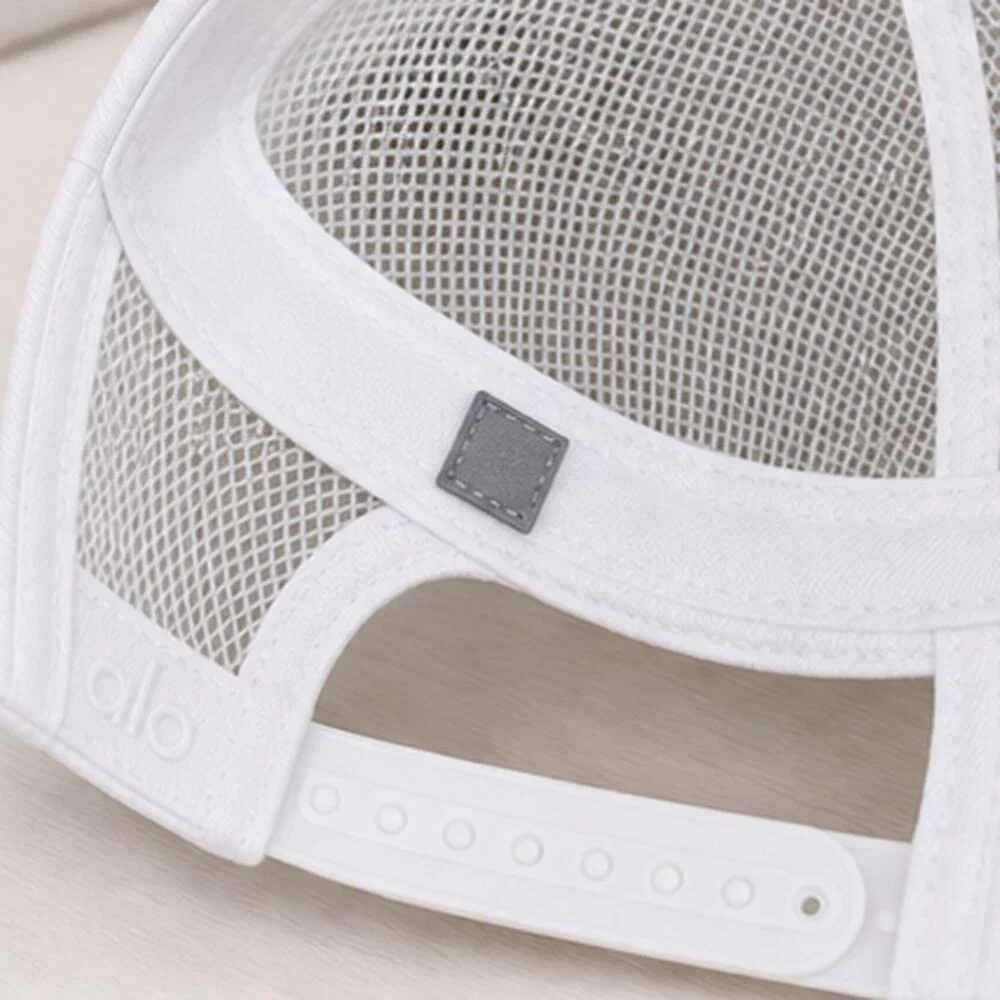 ALO Yoga White Black Studio Mesh Trucker Cap Hat Sporty
